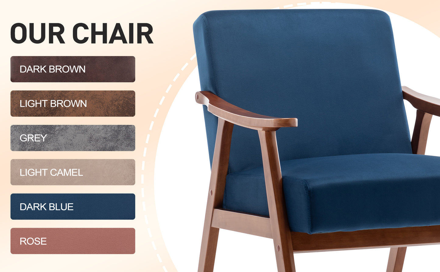 Mid-Century Modern Accent Chair - Blue Velvet Lounge Chair