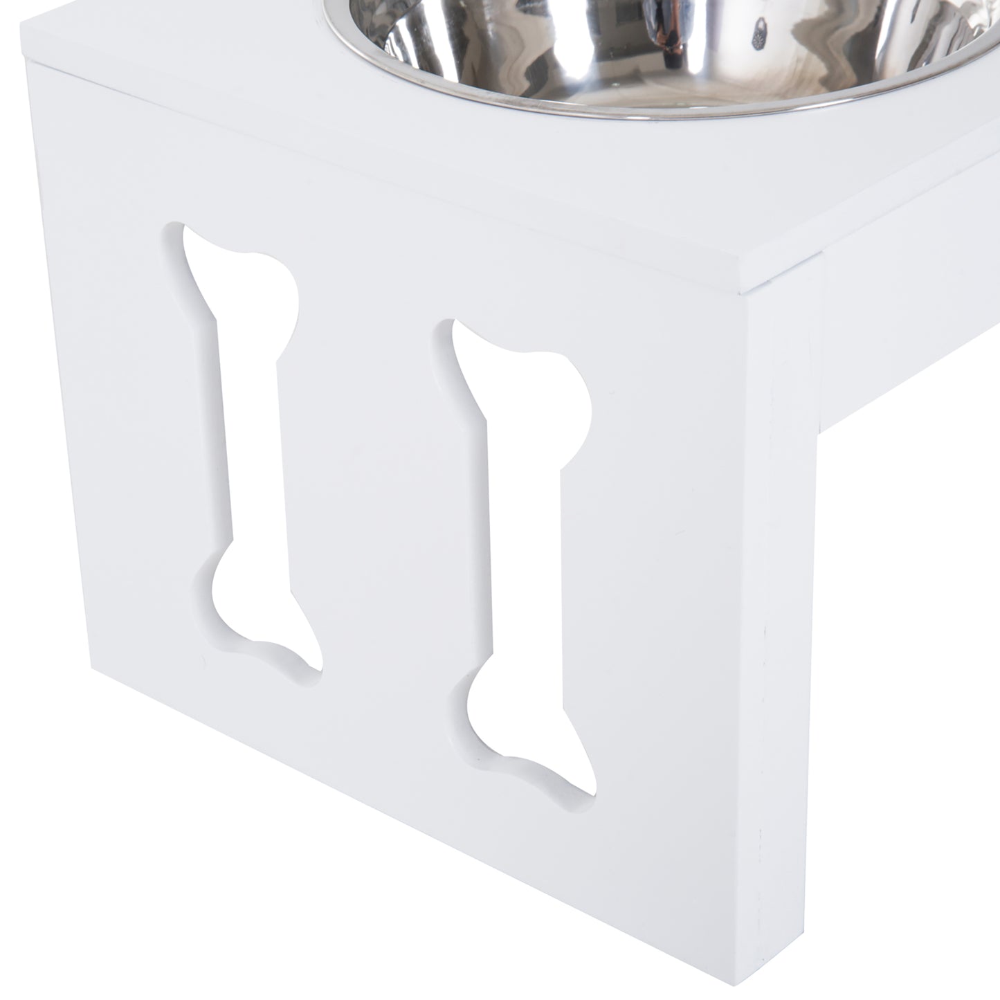 23-Inch Elevated Wooden Dog Bowl Stand with Stainless Steel Bowls - White