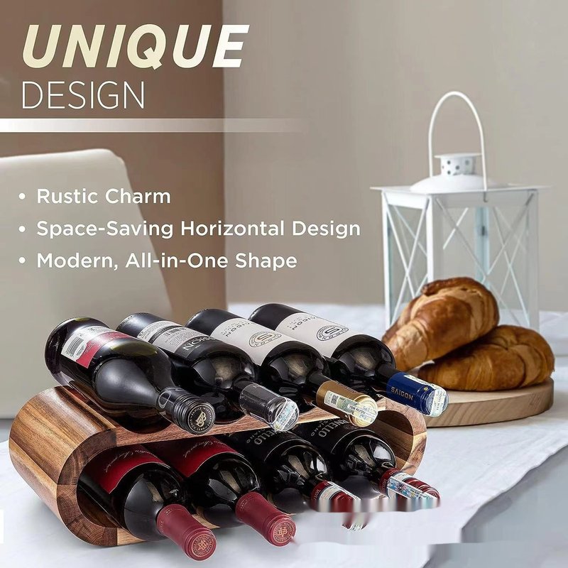 Wooden Double-Layer Wine Display Rack Solid Wood Desktop Decor