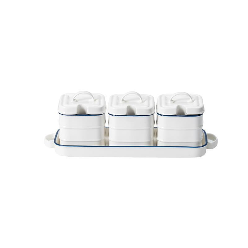 Ceramic Seasoning Jar Set with Optional Lid Opening Nordic Style Kitchen Storage