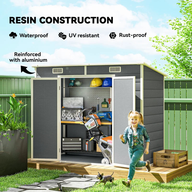 Outdoor Storage Shed with Floor, Lockable Double Doors, Window & Vents - Gray