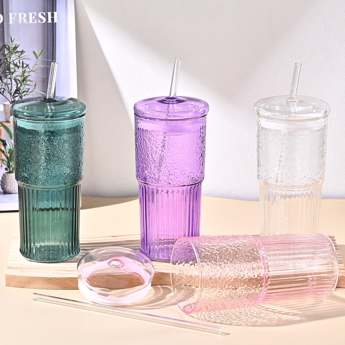 20 Oz Glass Straw Cup 2-Pack - Heat-Resistant Borosilicate