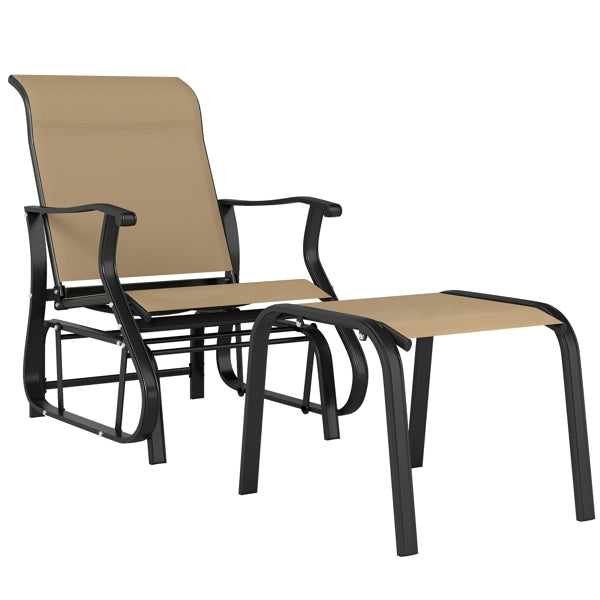 Outdoor Glider Chair with Ottoman - Black/Tan Set