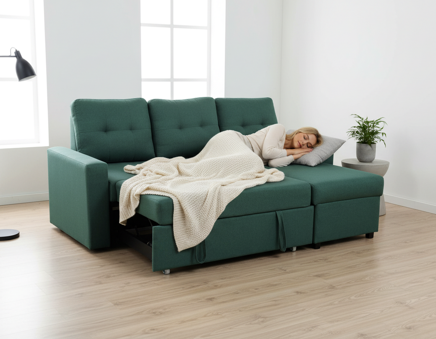 Convertible L-Shaped Sectional Sleeper Sofa Bed, Stylish Apartment
