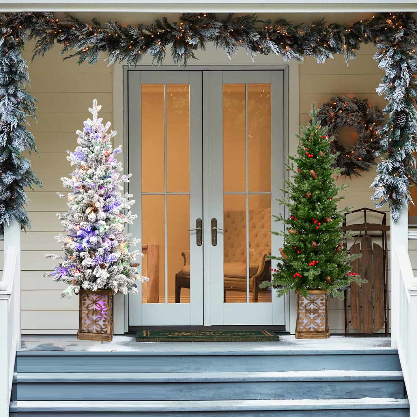4ft Flocking Artificial Christmas Tree - Realistic Pine Design