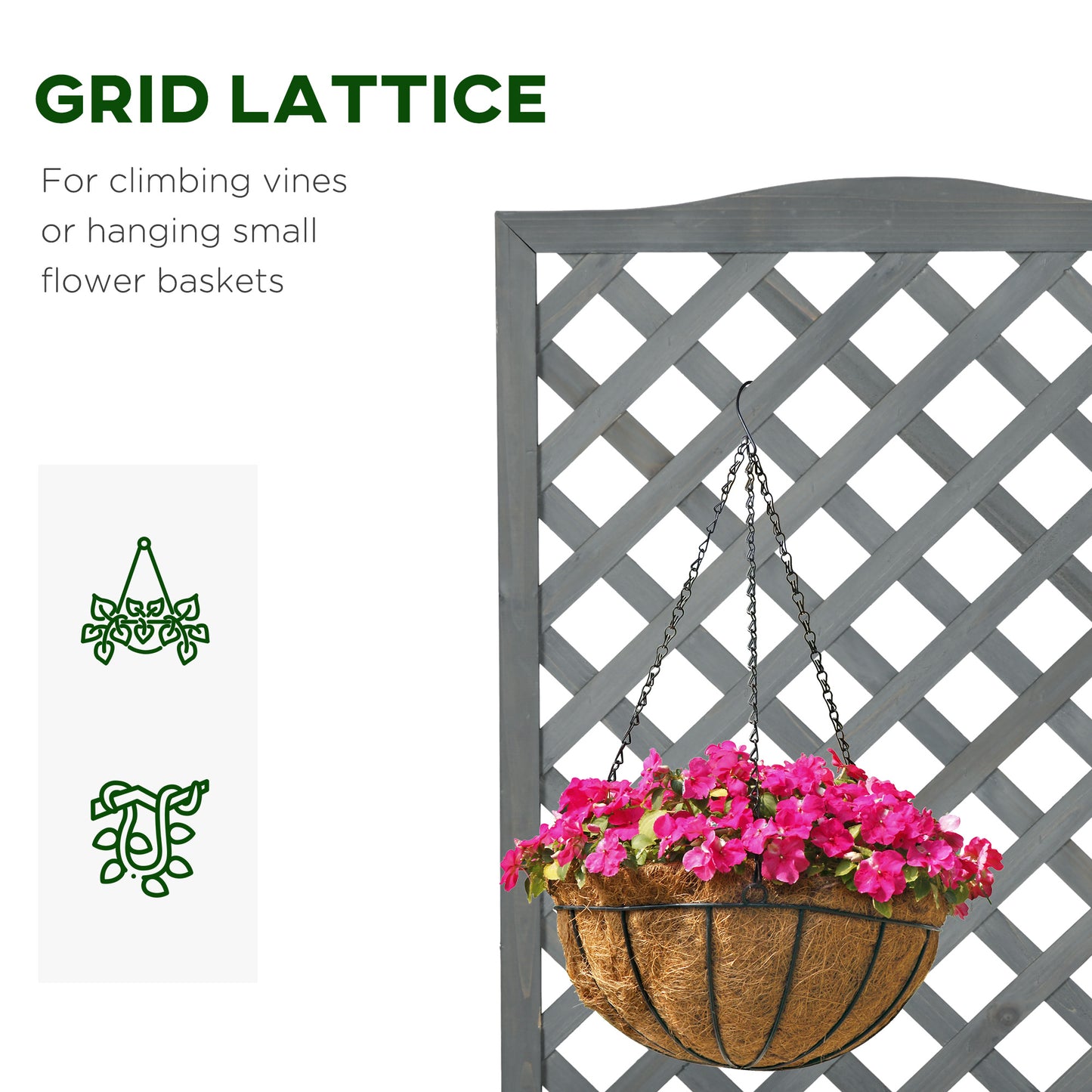 46-Inch Wooden Garden Planter with Trellis for Vegetables Herbs Flowers - Gray