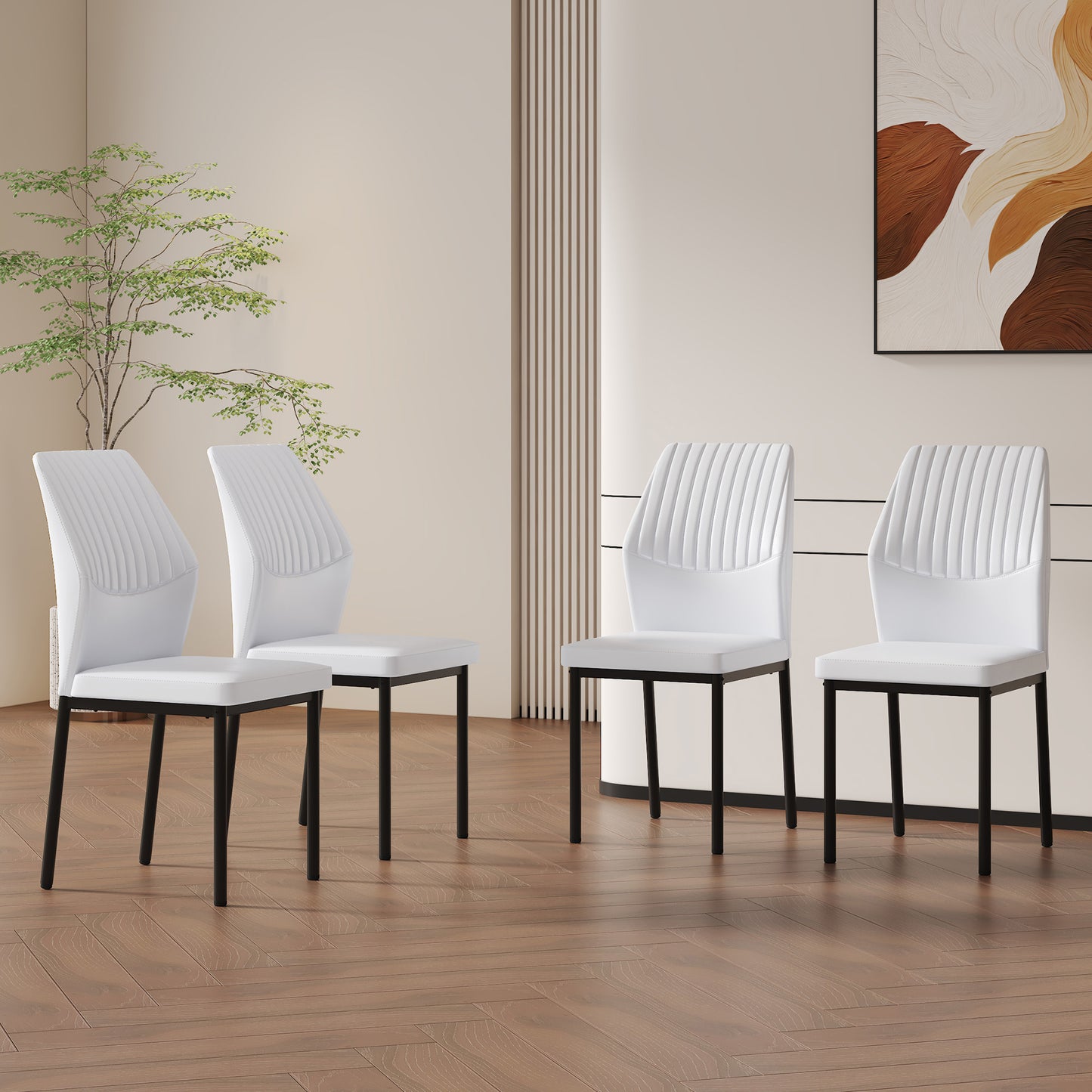4-piece Set Of White And Black Light Luxury PU Dining Chairs