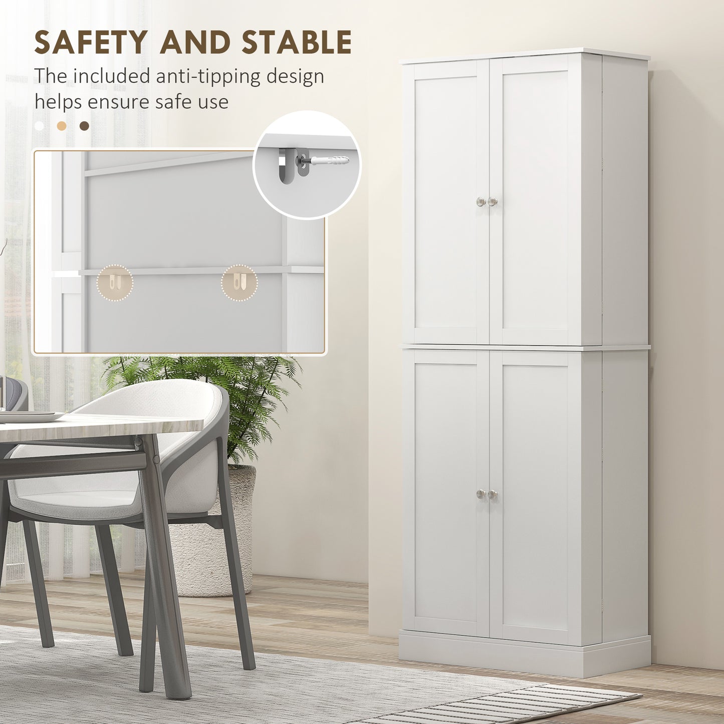 65" Kitchen Pantry Cabinet with 4 Doors and 16 Shelves - White
