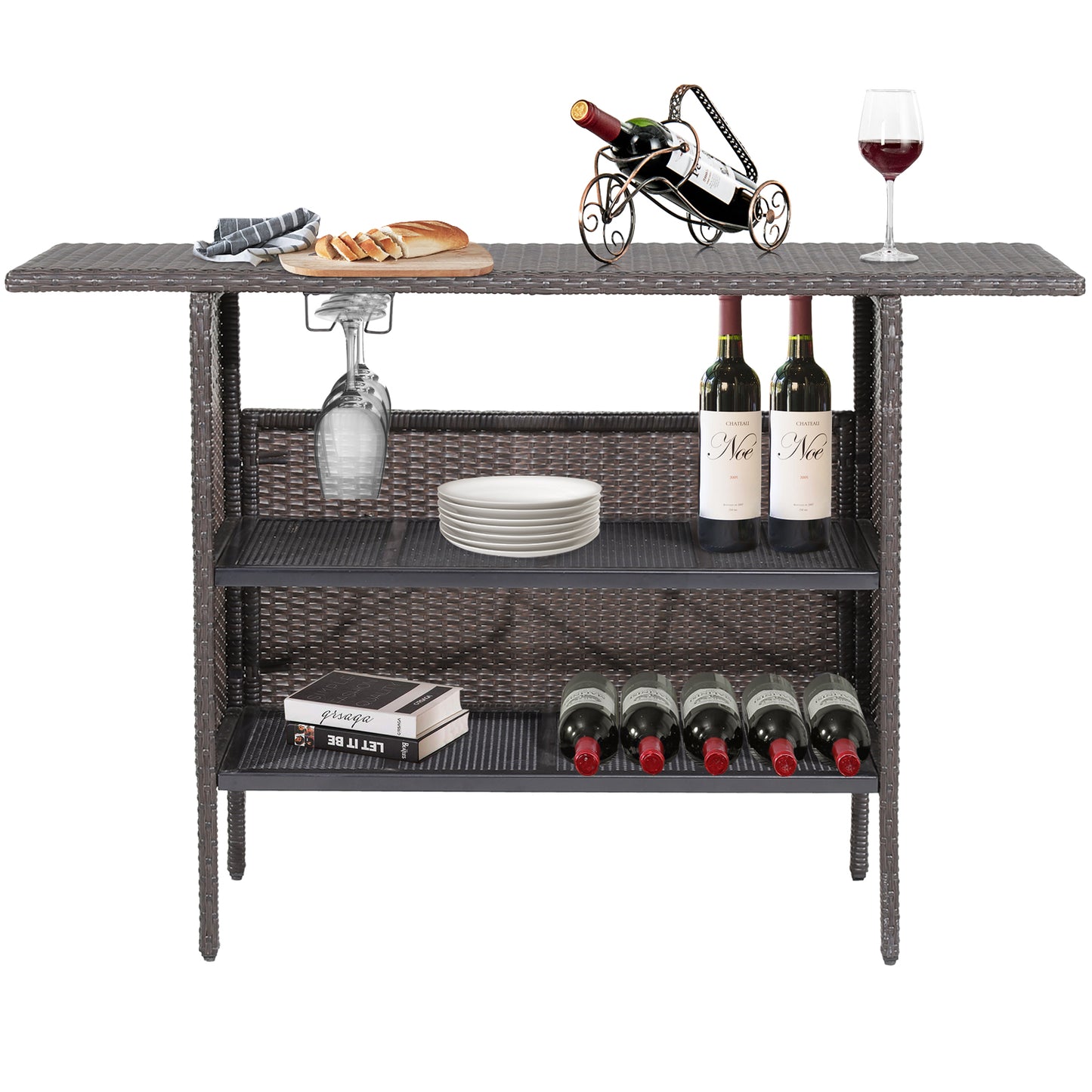 Outdoor Bar Table with 2 Metal Mesh Shelves - Sturdy & Elegant