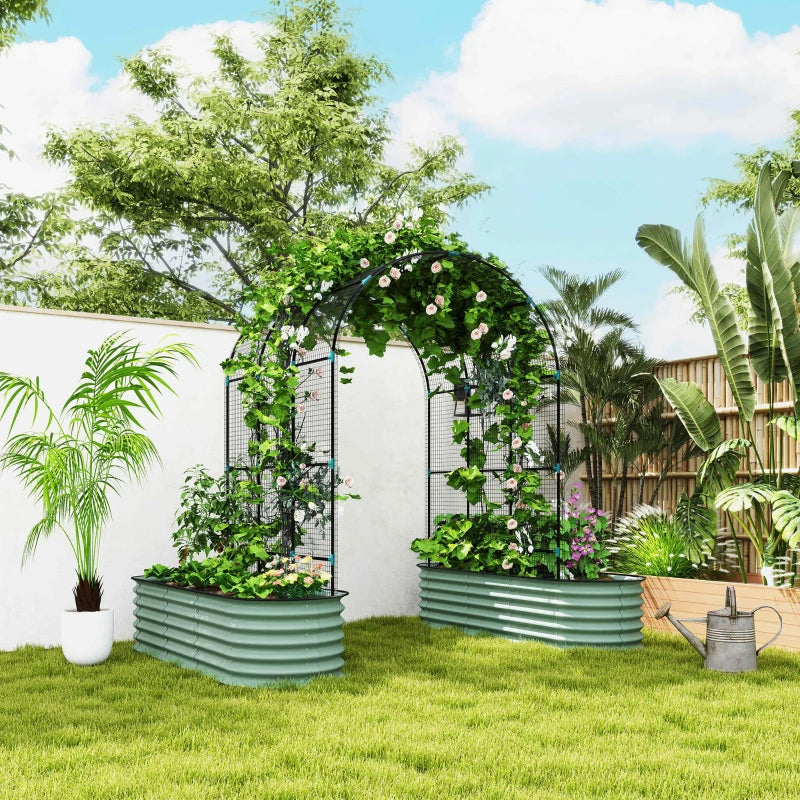 Garden Bed Set with Arch Trellis Climbing Net Galvanized Steel Green