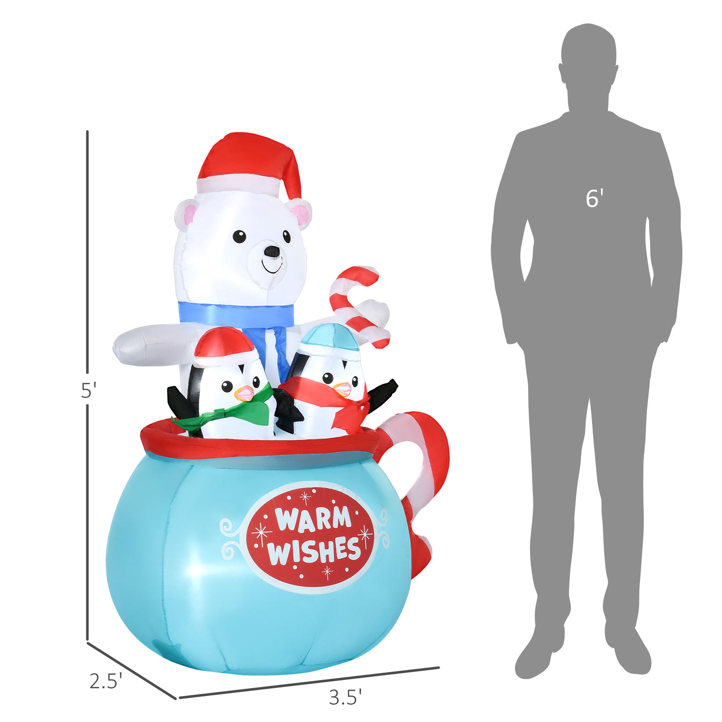 Inflatable Christmas Polar Bear and Penguins with LED Lights