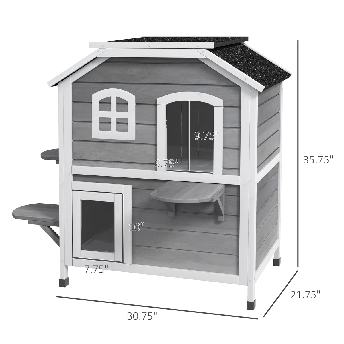 Outdoor Wooden Cat House with Escape Door & Openable Roof - Weatherproof Feral Cat Enclosure Gray