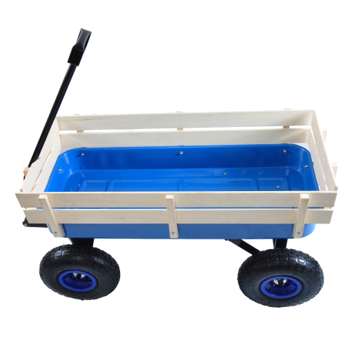 All Terrain Garden Wagon with Wood Railing and Air Tires for Outdoor Use