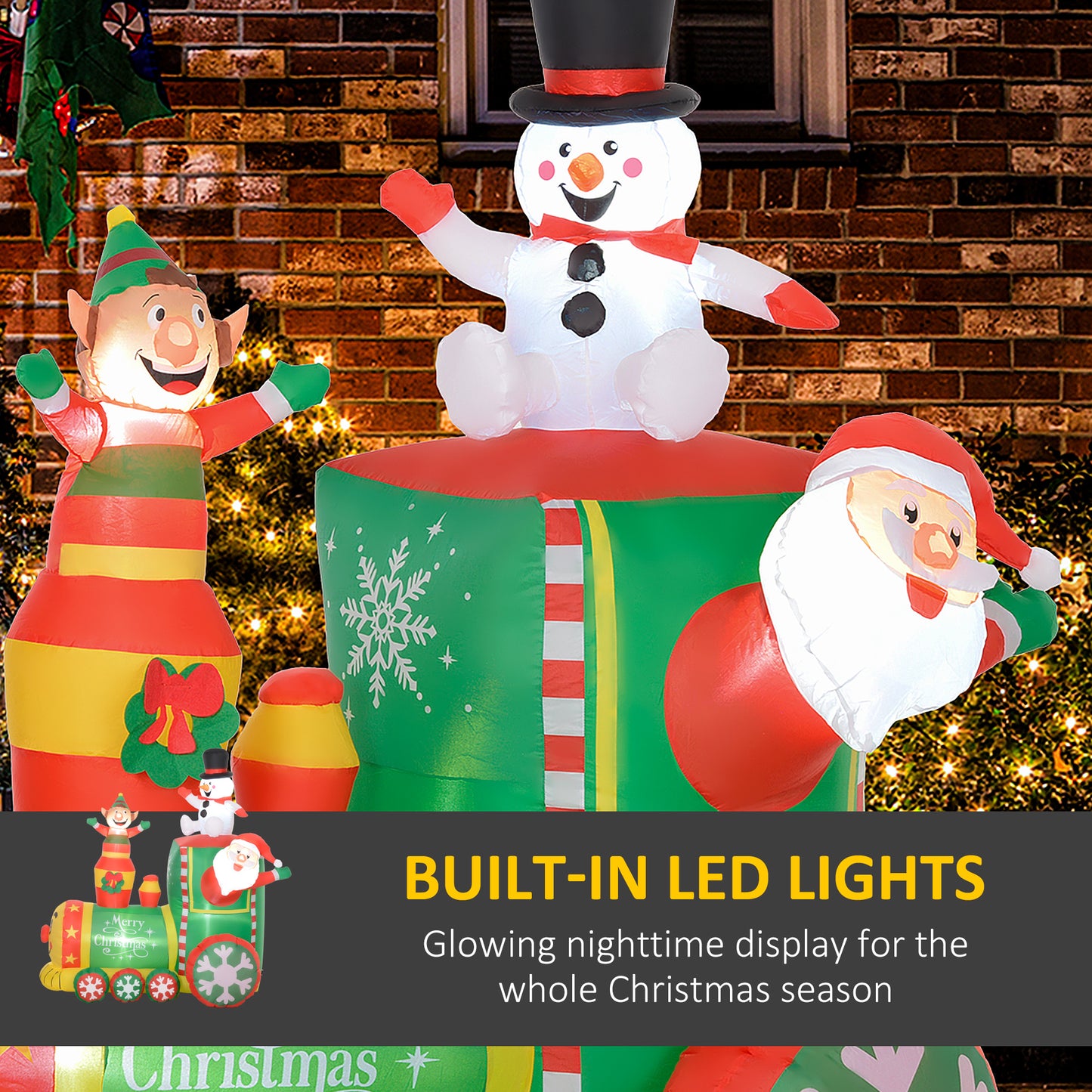 Inflatable Christmas Train with Santa Claus & Snowman - 6FT Outdoor Display