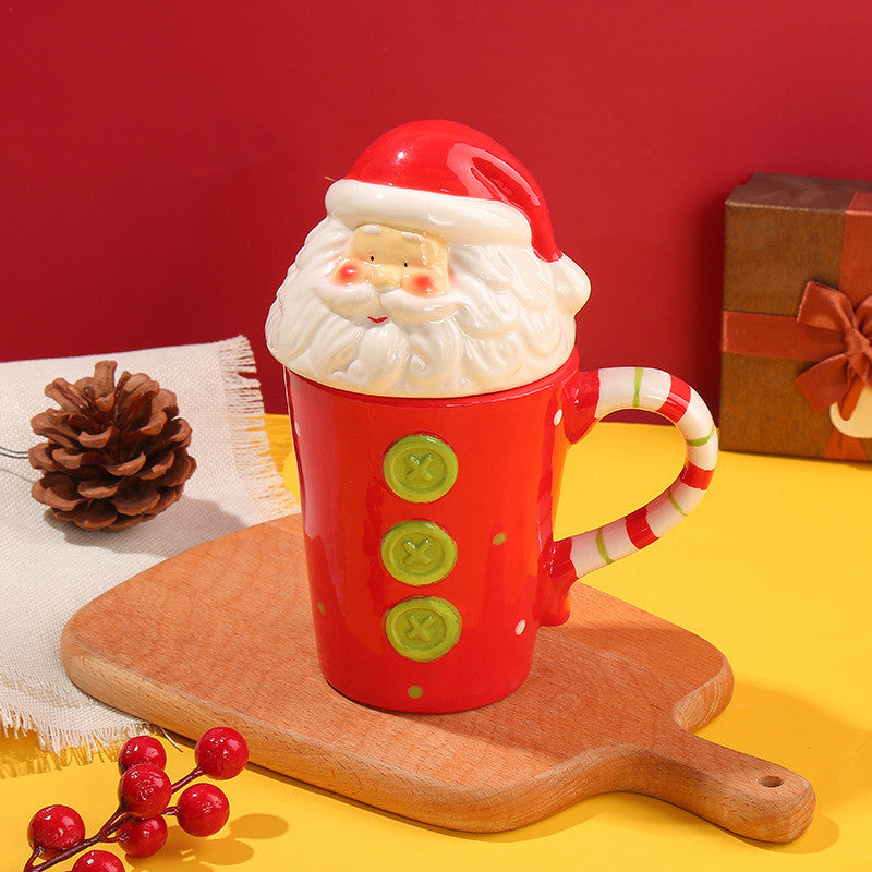 Korean Style Ceramic Mug with Cover for Hot Beverages - Cartoon Girl Design