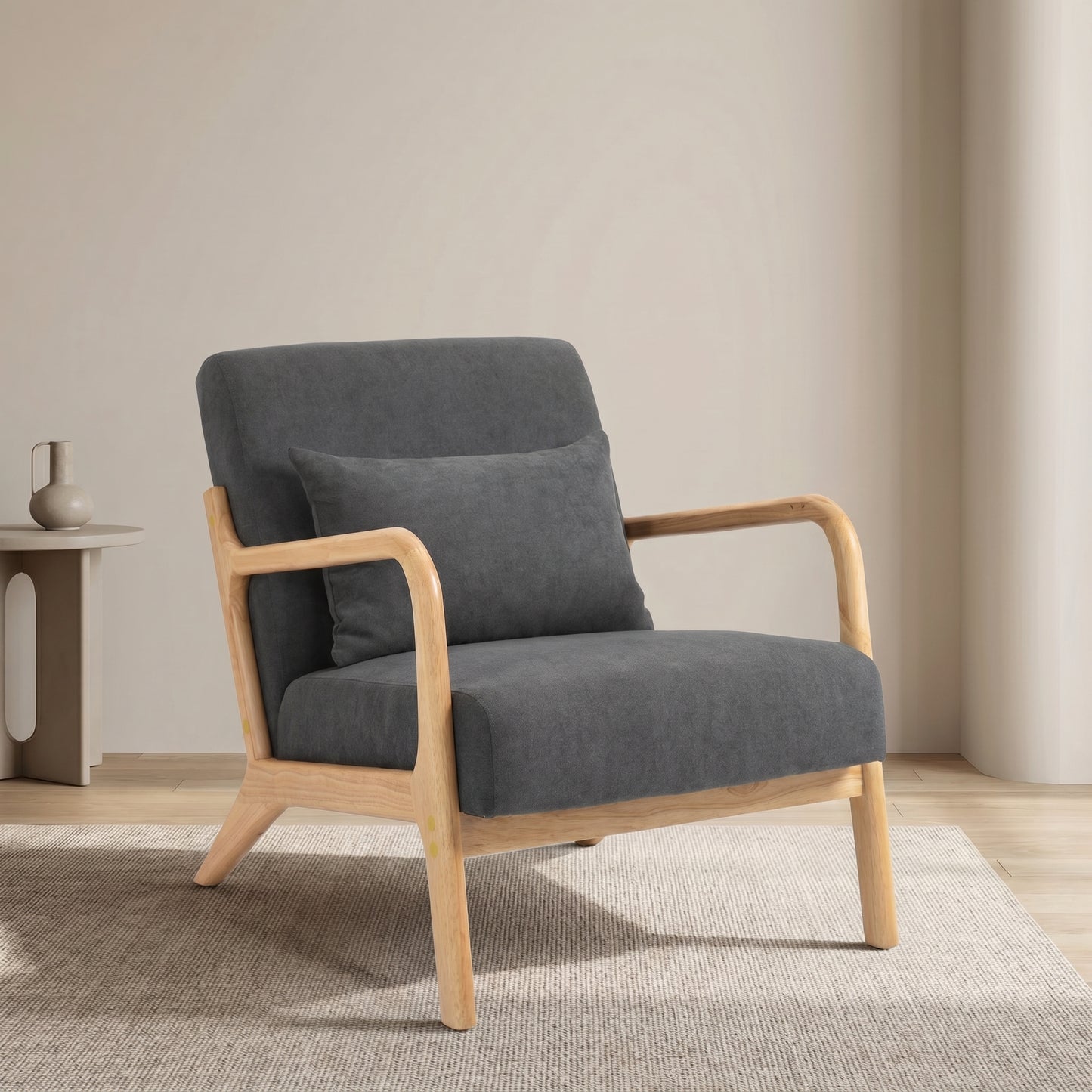 Mid Century Modern Accent Chair - Antique Grey Upholstered