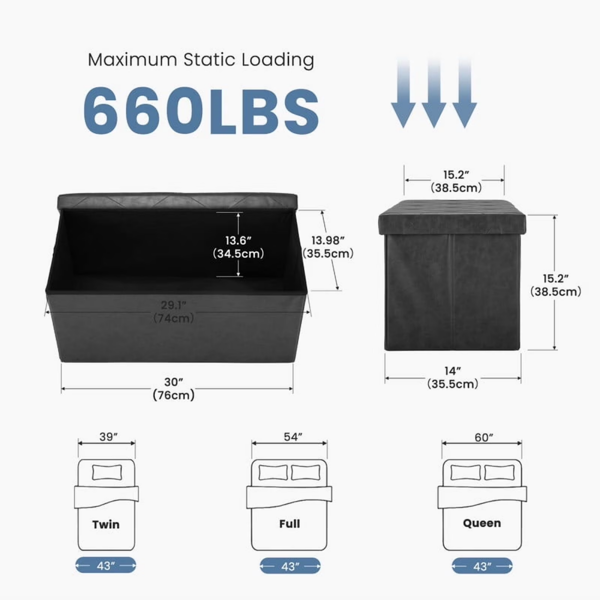 30 Inches Folding Ottoman With Storage Bench, Foot Rest Stool, End Of