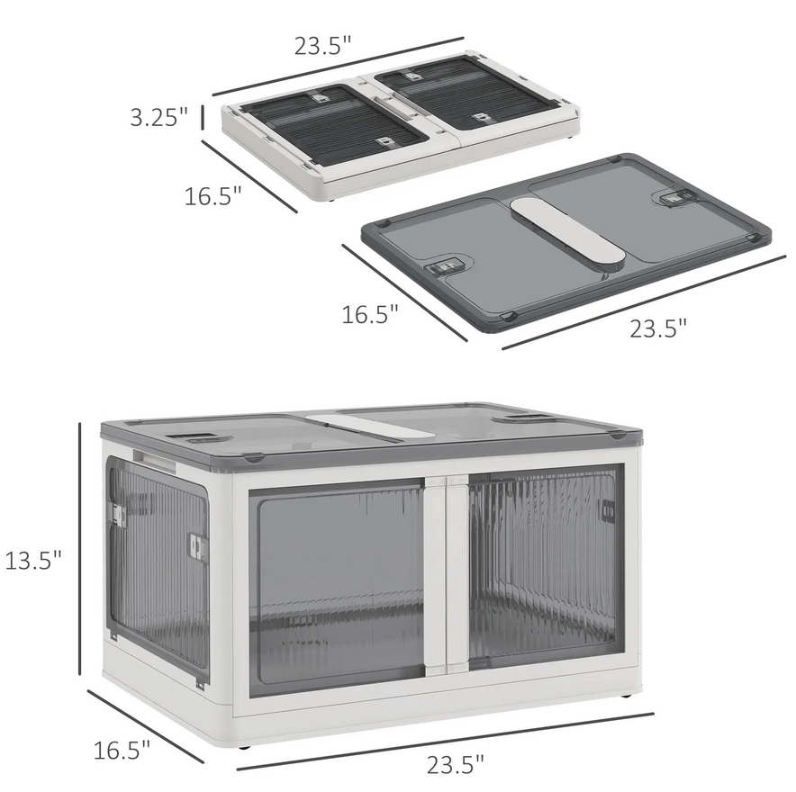 Collapsible Stackable Storage Bin with Lids and Wheels - White