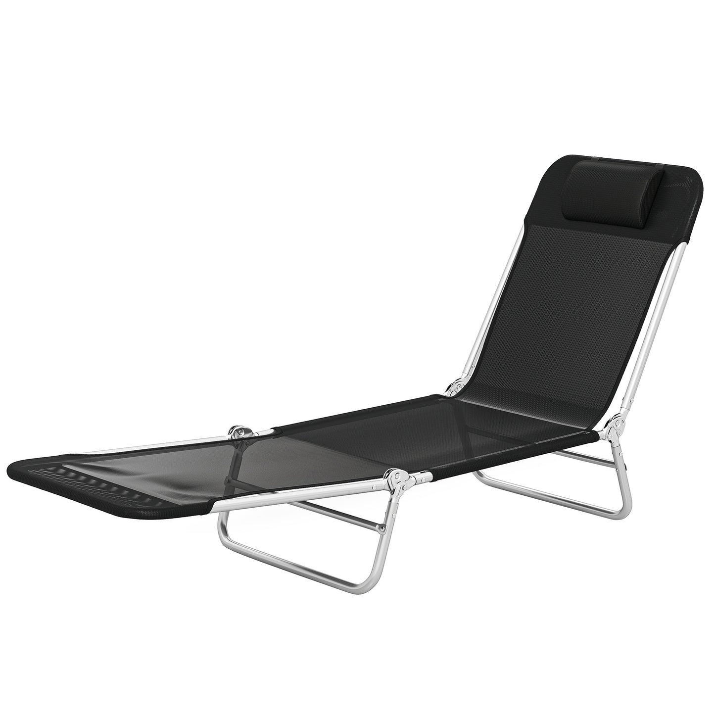 Folding Chaise Lounge Chair - Portable Beach Poolside Tanning Chair, Black