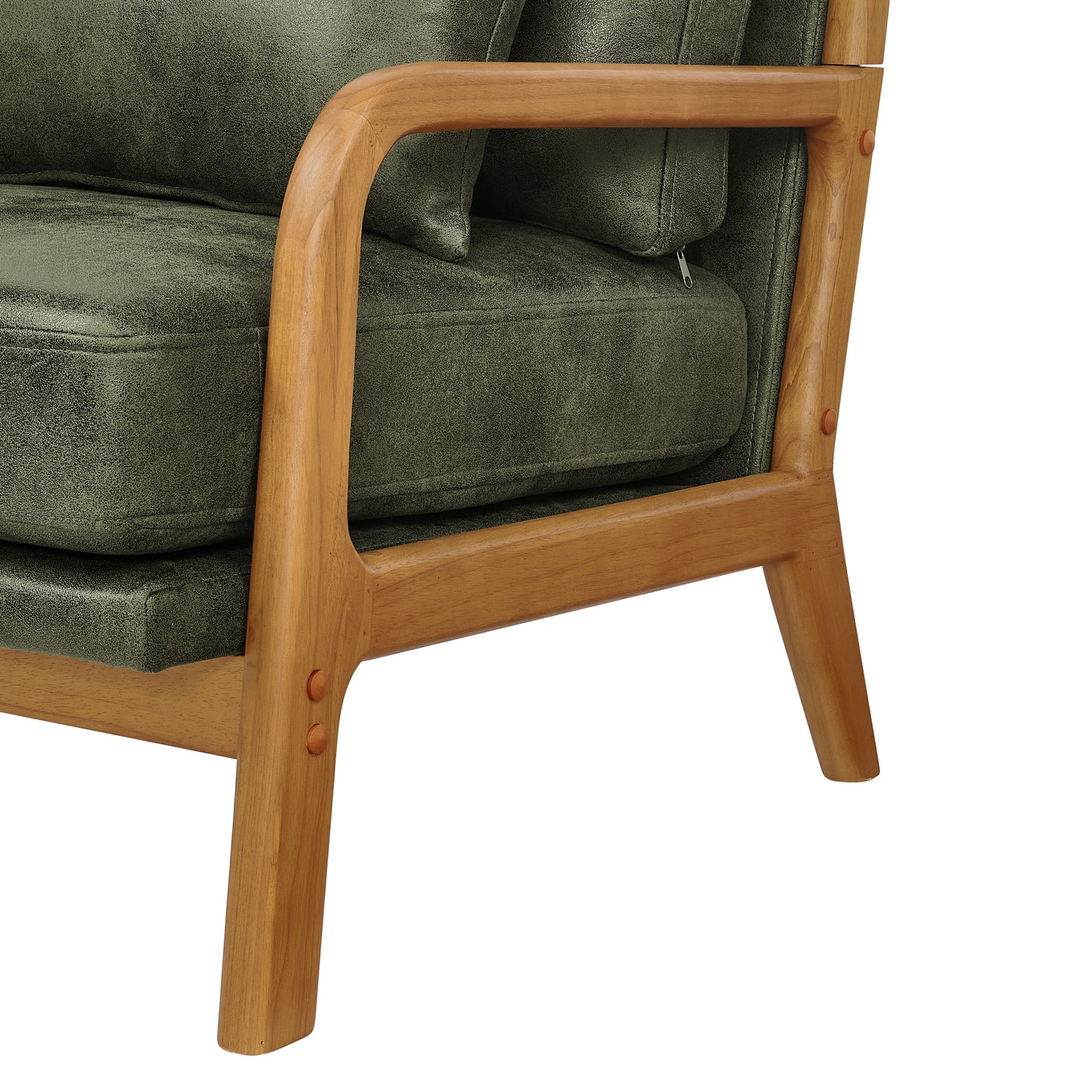 Mid-Century Modern Wooden Lounge Chair - Olive Green