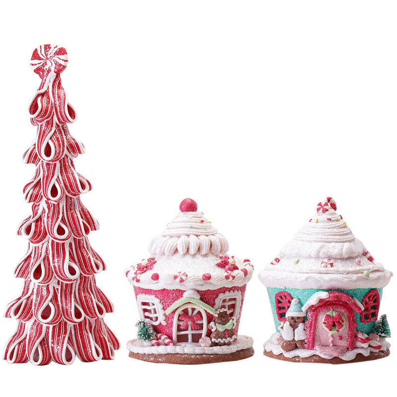 Christmas Decorations Polymer Clay Castle House Set - Pink, Green, Red & White Variants