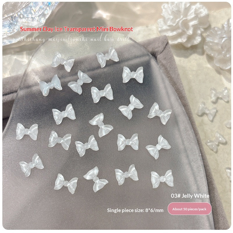 50-Pack Ice-Transparent Bow Tie Resin Nail Art Decorations - Cute Nail Accessories