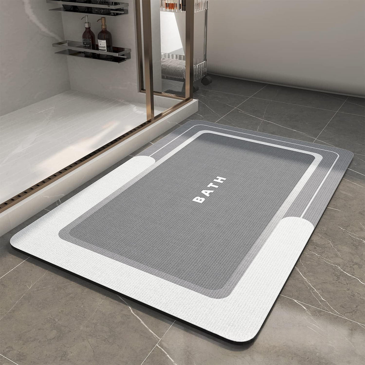 Non-Slip Stain-Resistant Bathroom Floor Mat - Modern Minimalist Square Design