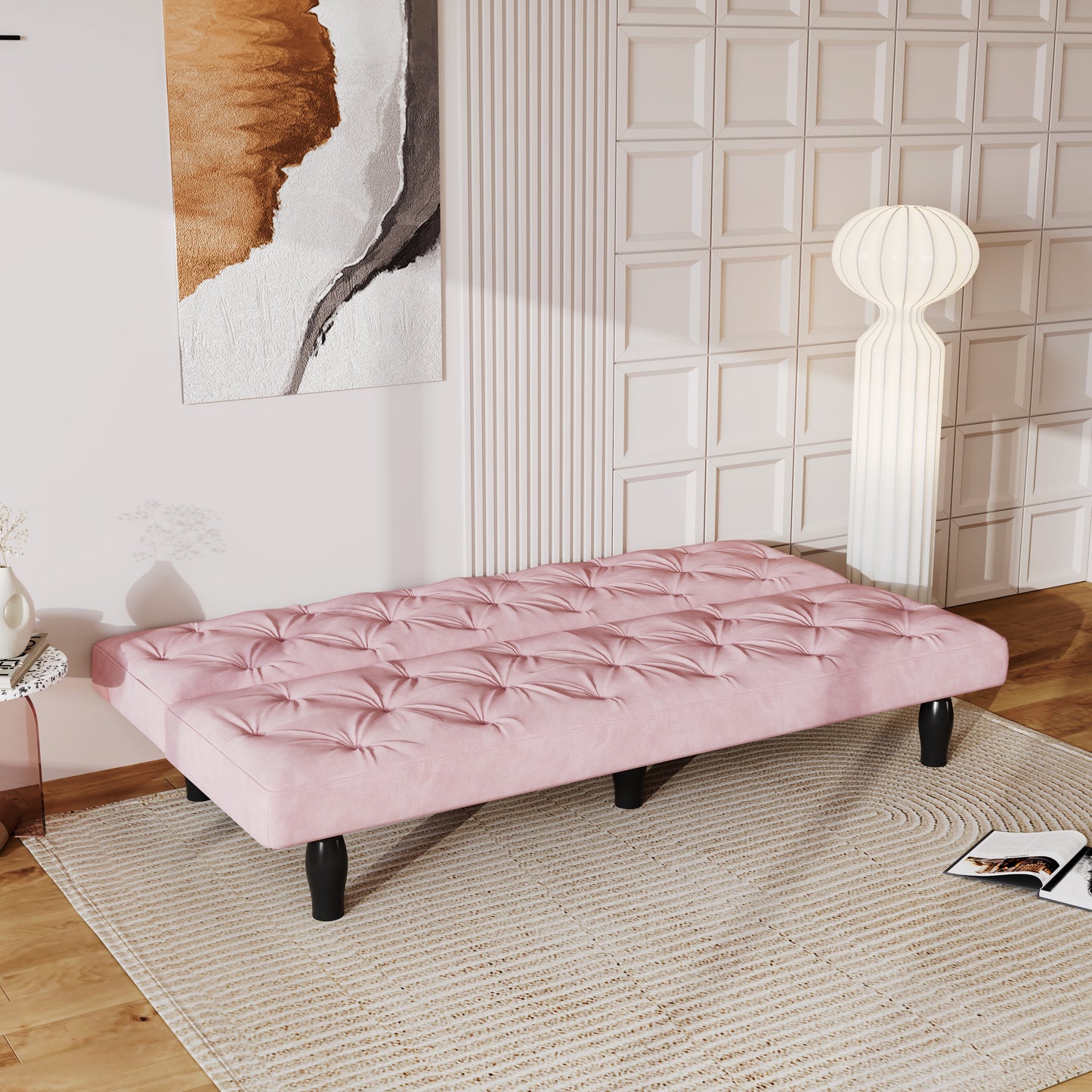 66" Pink Velvet Sofa Bed - Stylish Convertible for Living Rooms