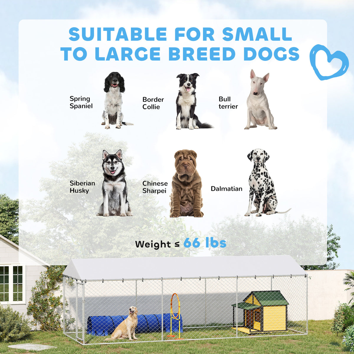 Outdoor Dog Kennel with Waterproof Roof for Small to Large Dogs - Silver