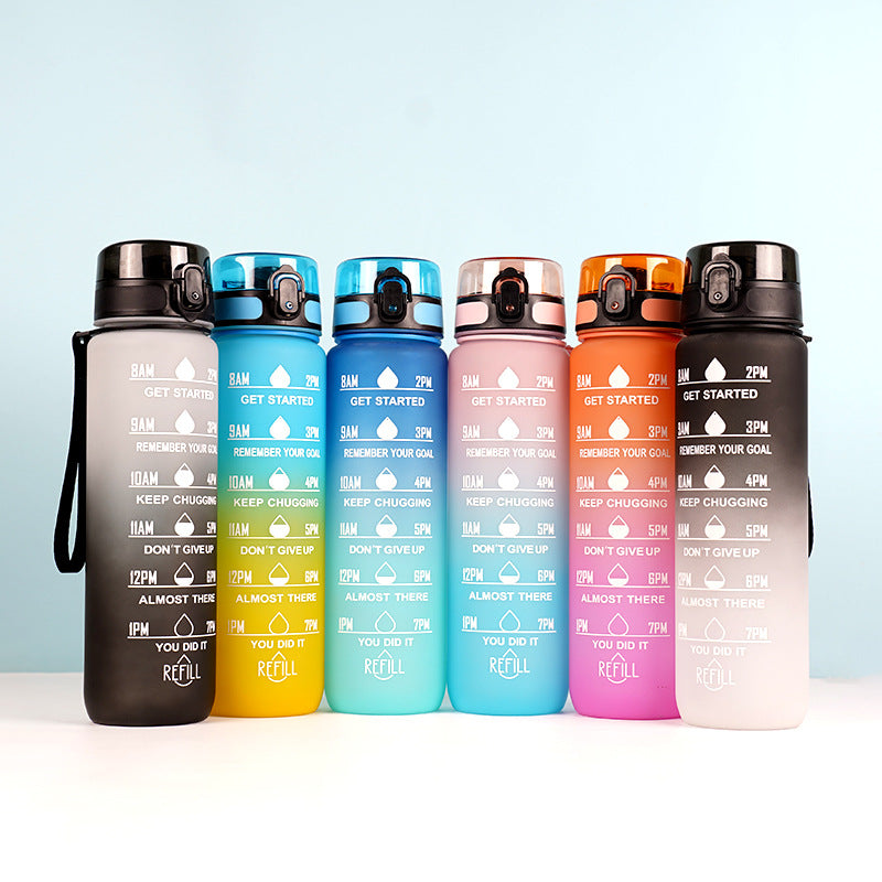 Large Capacity Sports Water Bottle - Gradient Cup with Lanyard 1000ml