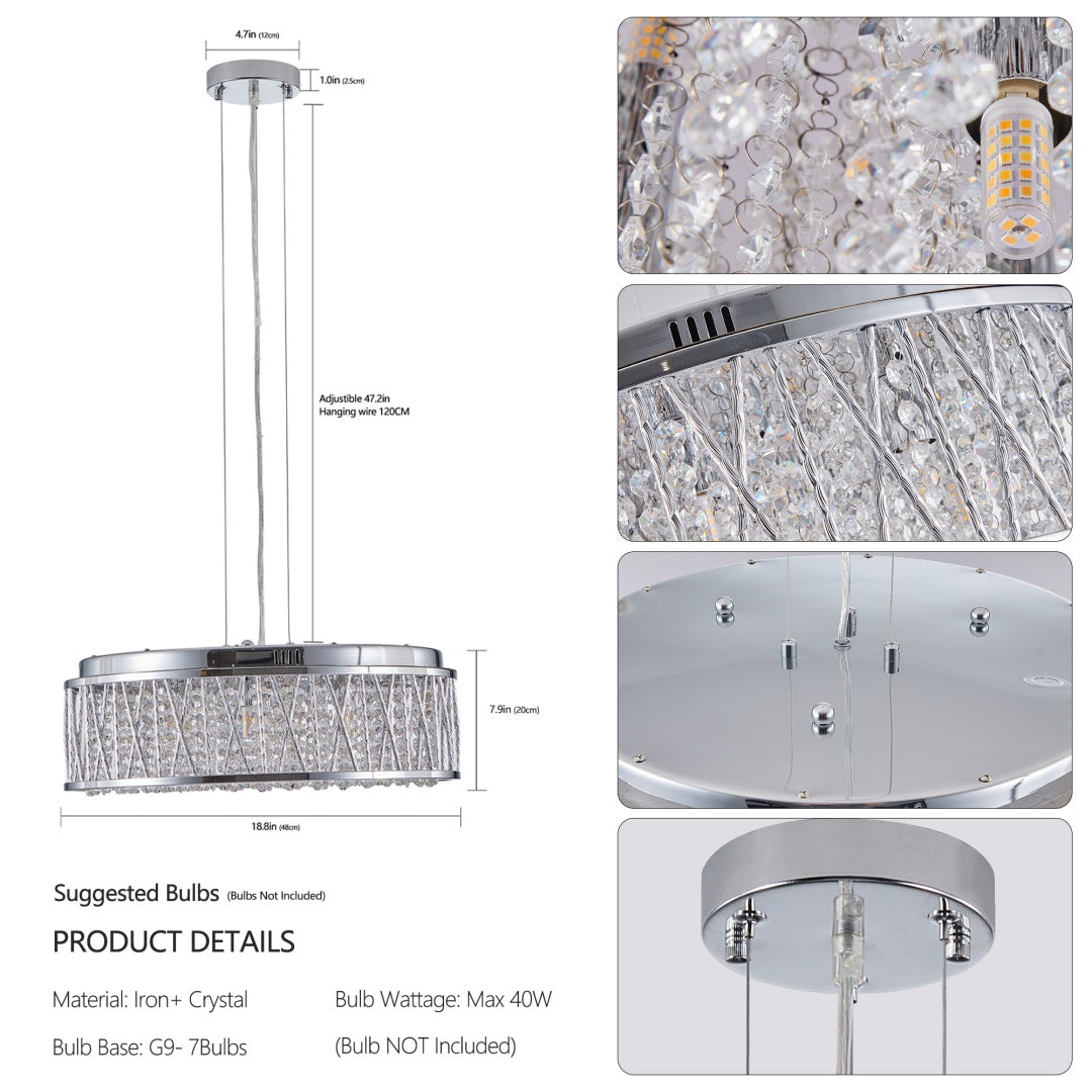 Modern Crystal Chandelier - 19 Inch Round Ceiling Light Fixture