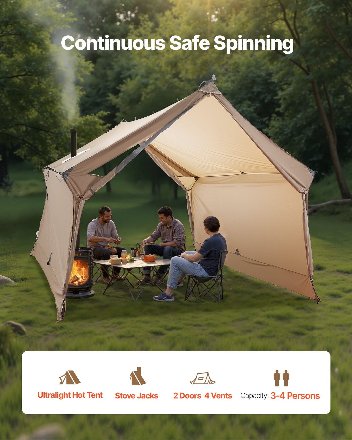 Lightweight Waterproof Cabin Hot Tent for 2 Persons with Stove Jack - Portable Camping Shelter