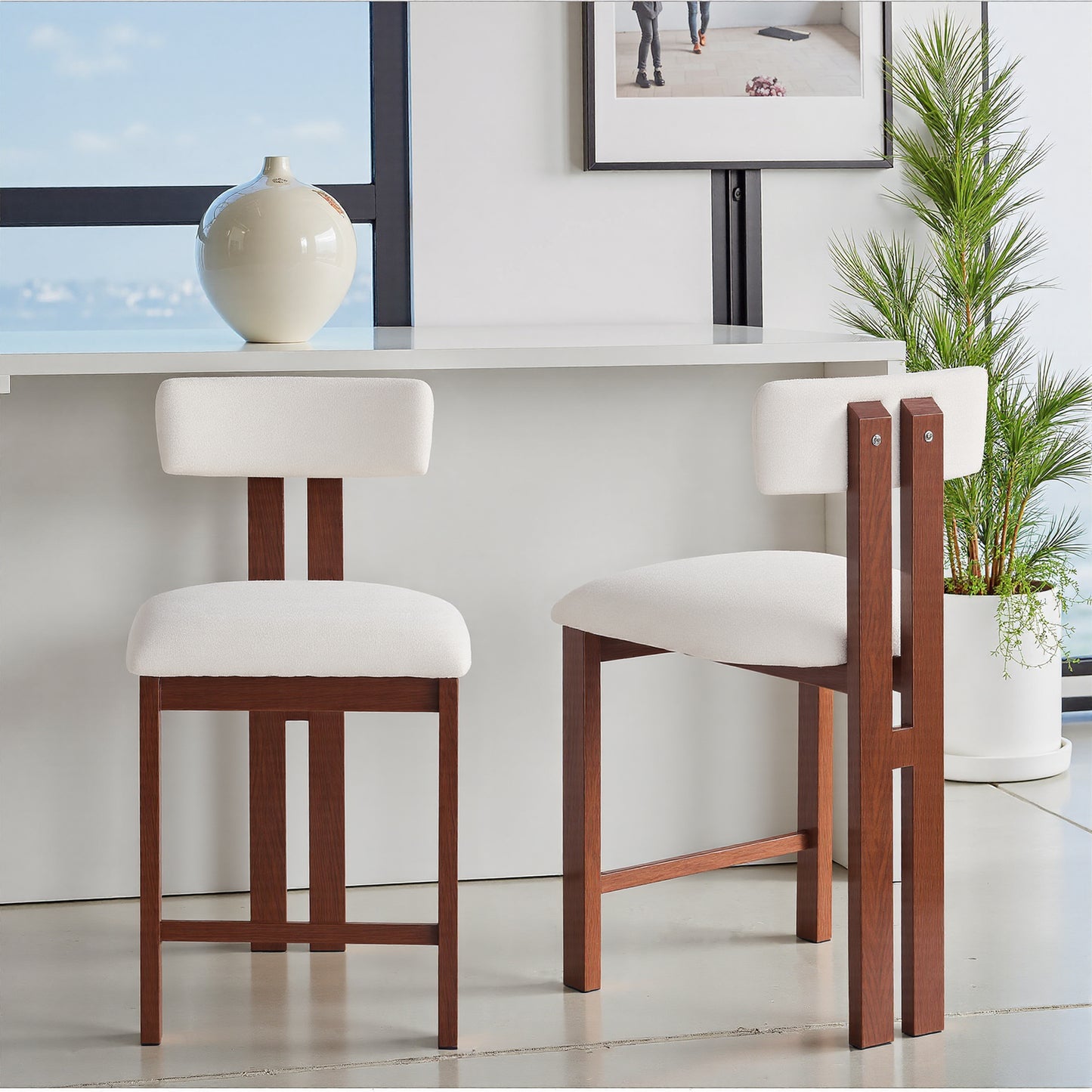 26.5 Stylish Round Stools With Low Back - Comfortable Upholstered