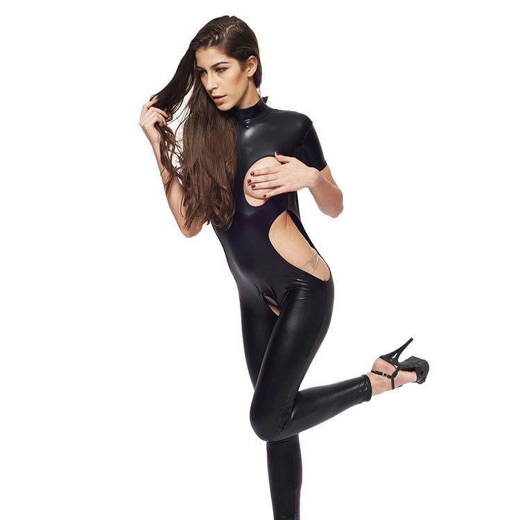 Black Patent Leather Costume Bodysuit for Adults - Cosplay & Performance Wear