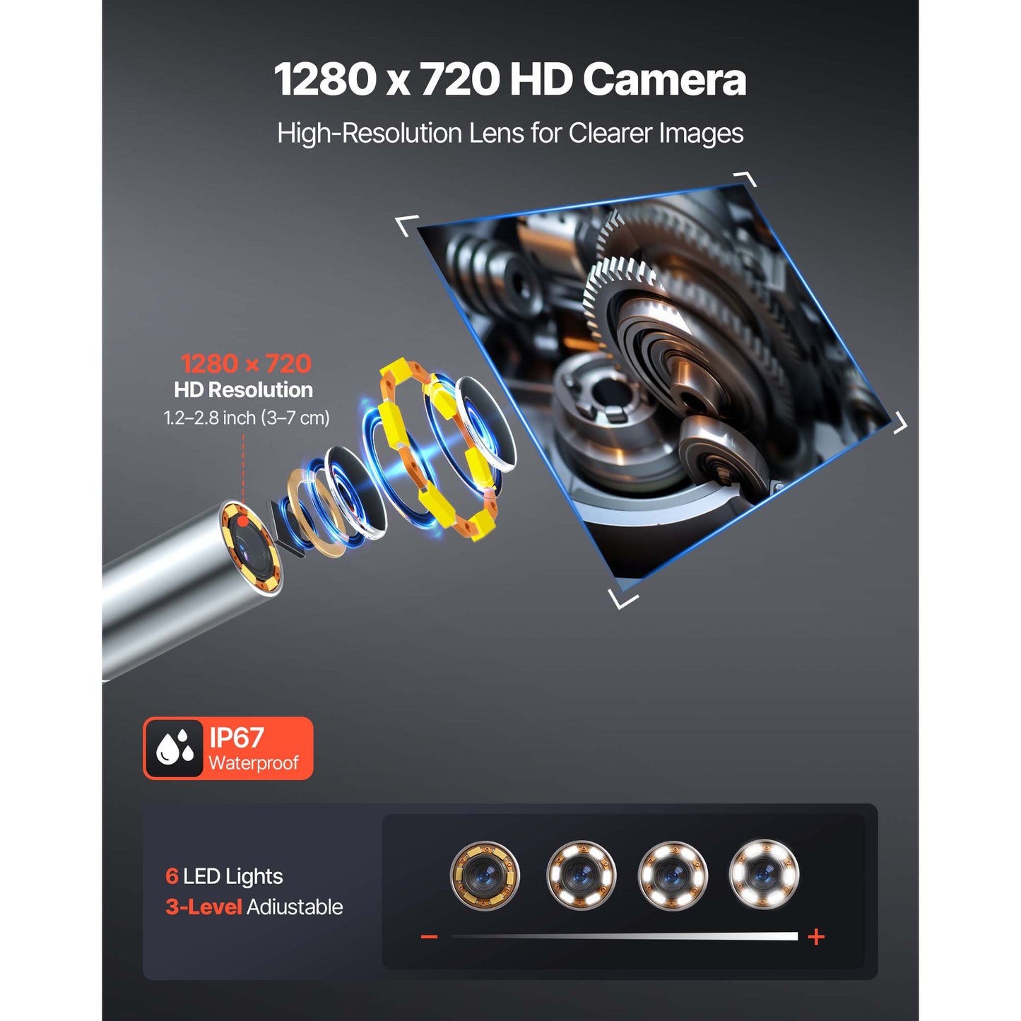 Articulating Inspection Camera with 4.5-Inch HD Screen & 8X Zoom - 4.9FT Cable