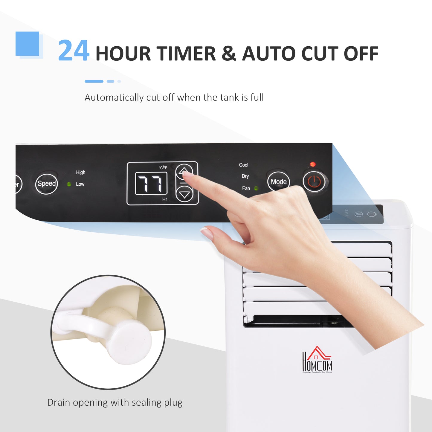 Portable 8000BTU Air Conditioner with Remote Control for Room Cooling & Dehumidifying - White