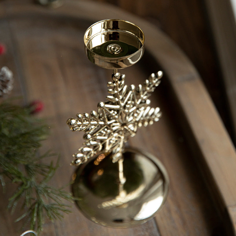 Christmas Candlestick Window Decor Iron Tray - Golden Festive Home Accent