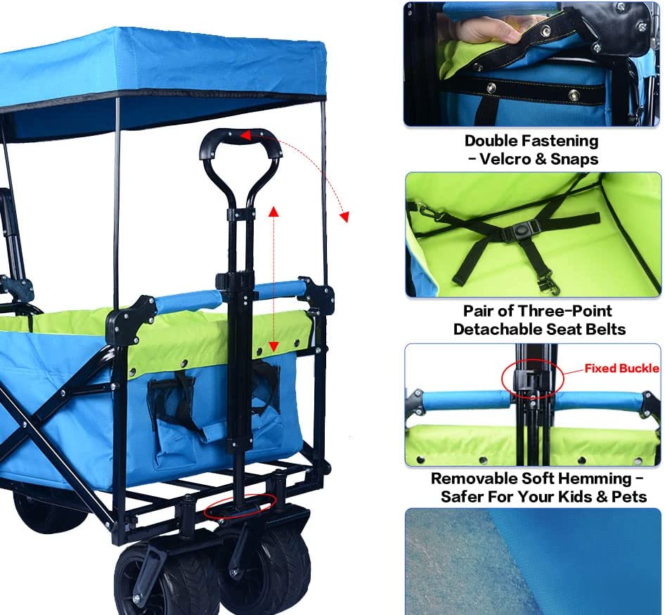 Collapsible Folding Wagon with Canopy & Cooler Bag - Blue-Green