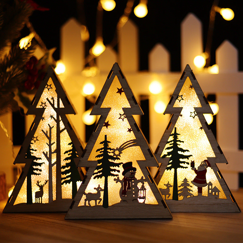 Christmas Wooden Luminous Ornaments with Lights - Festive Holiday Decor