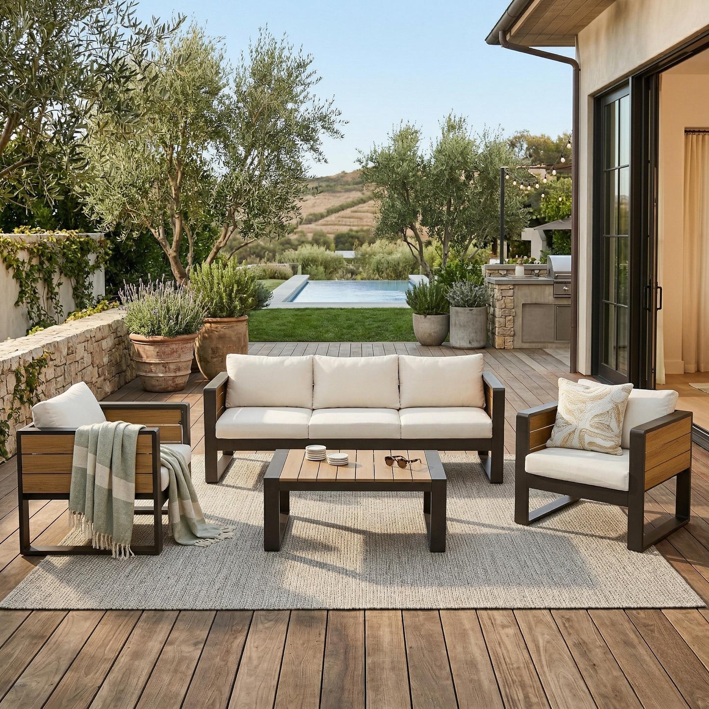 Large 4-Piece Aluminum Frame Outdoor Patio Furniture Set For 5