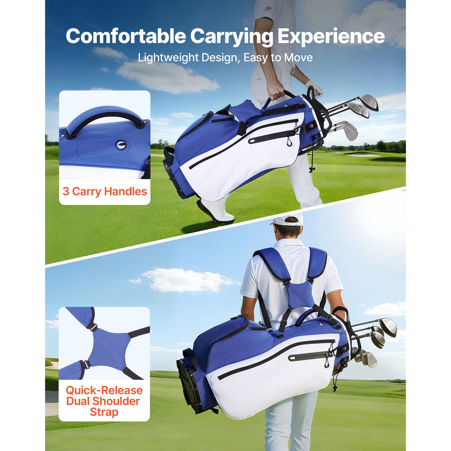 Golf Cart Bag with 7-Way Divider, Rain Hood & Dual Straps - Lightweight Organizer