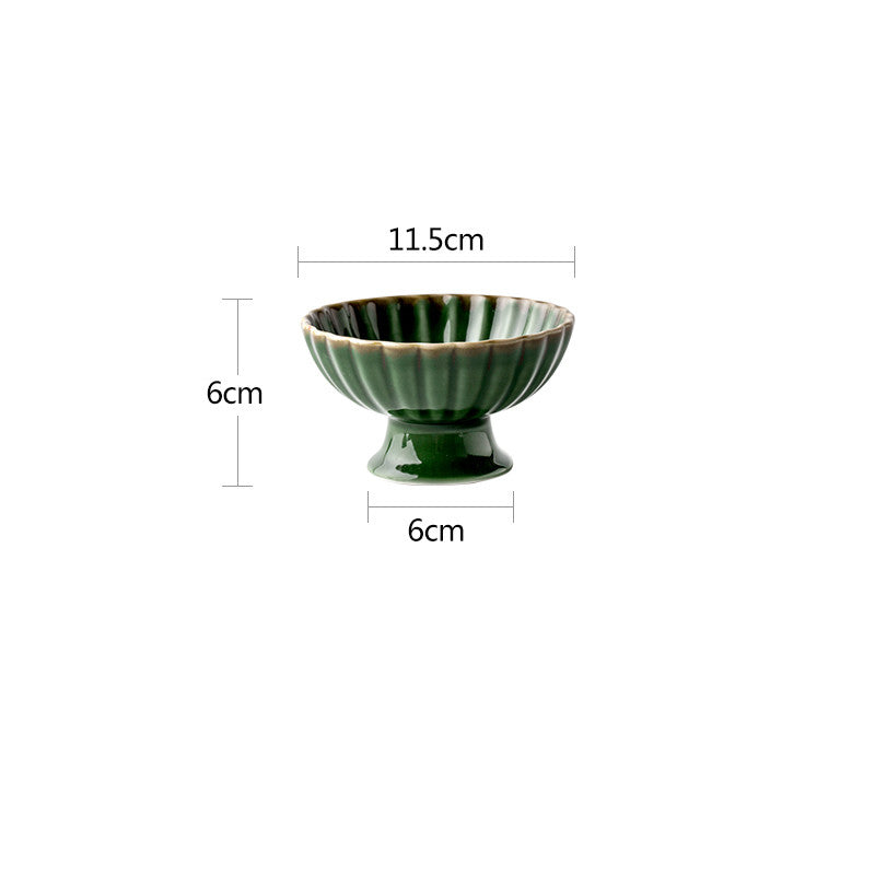 Japanese Retro Ceramic High-Footed Bowl - Vintage Porcelain Tableware