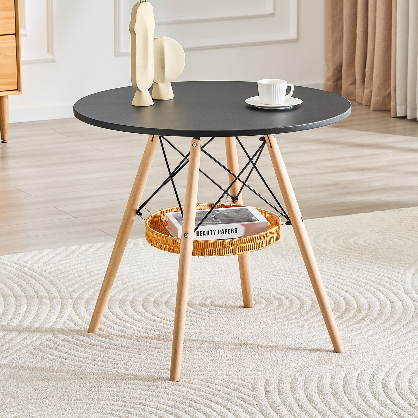 31.5-inch Diameter Circular Dining Table, Black MDF Vacuum Formed
