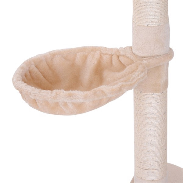 Wooden Cat Tree Tower with Multiple Platforms Adjustable Height Beige
