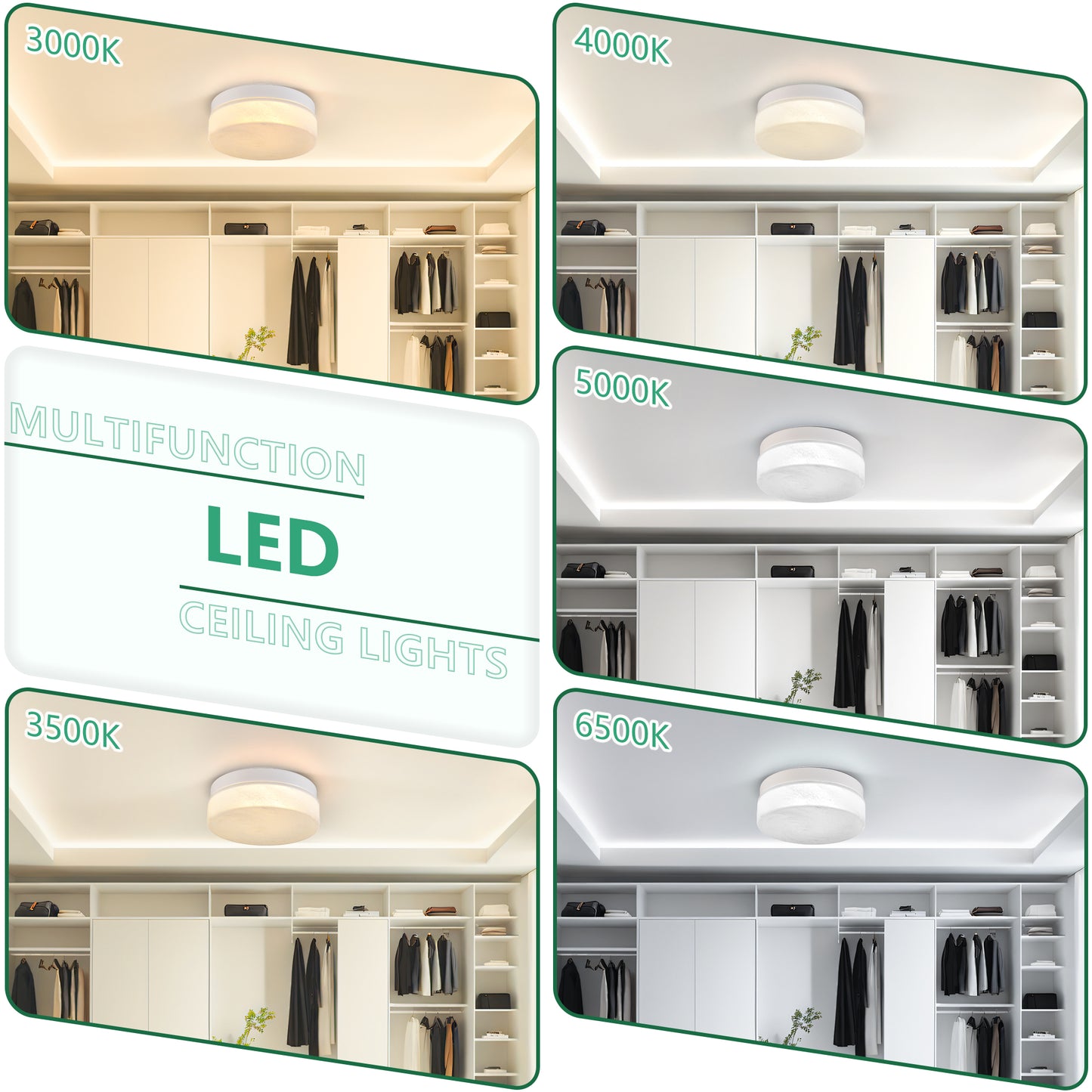 12 Inch LED Flush Mount Ceiling Light - 24W Round Fixture for Home