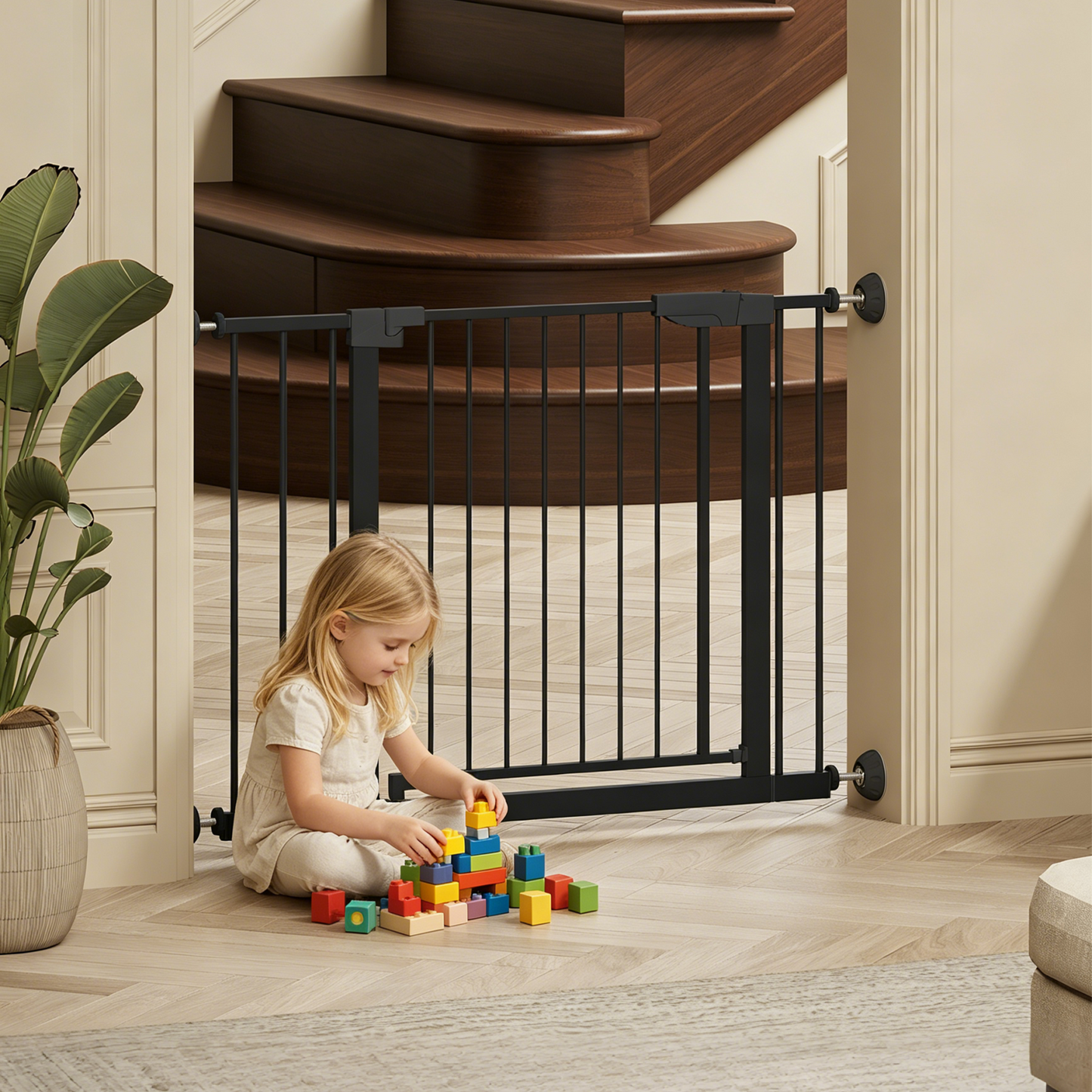 Pressure Mounted Baby Gate with Walk-Through Design - Black