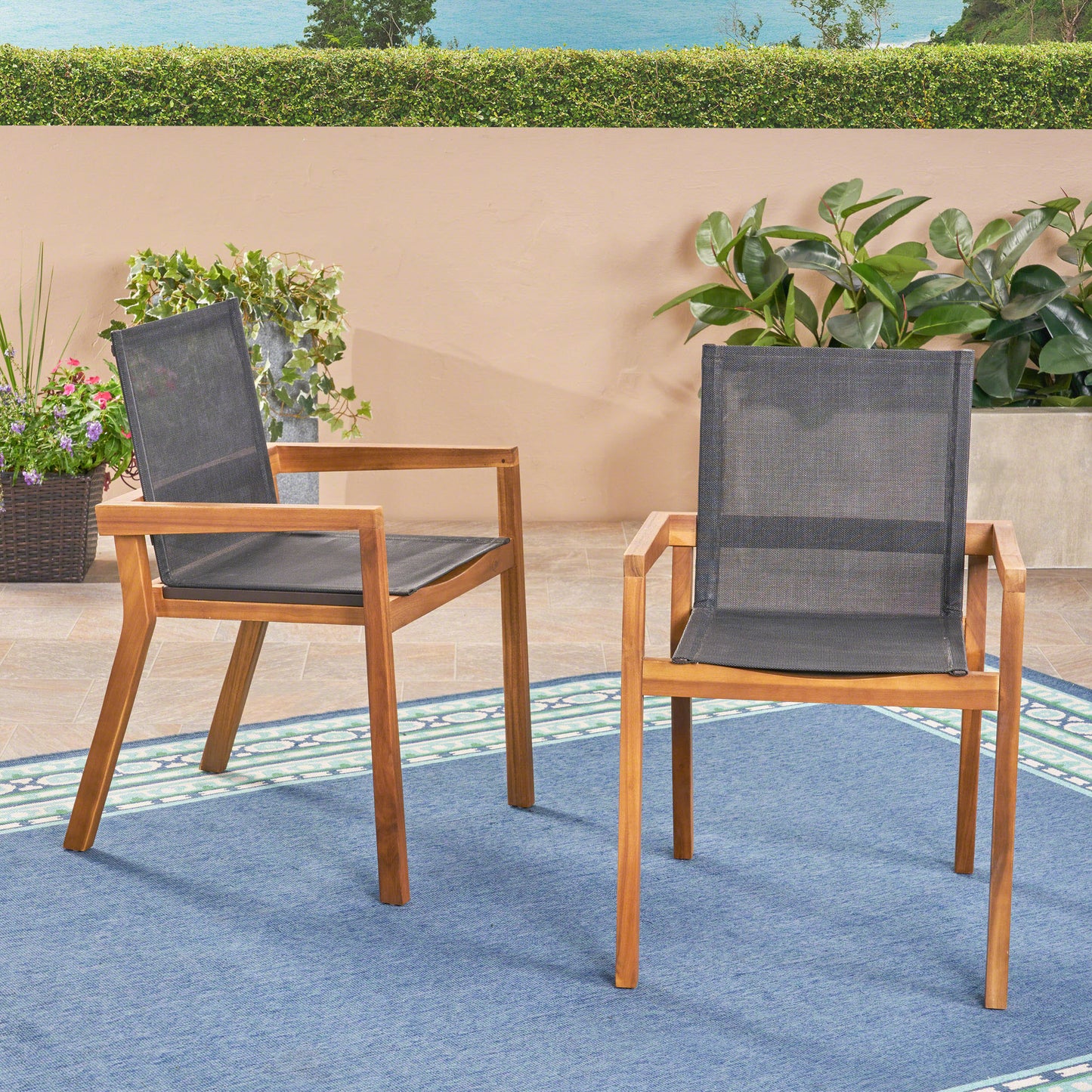 Teak Dining Chairs Set of 2 - Outdoor Wooden Seating
