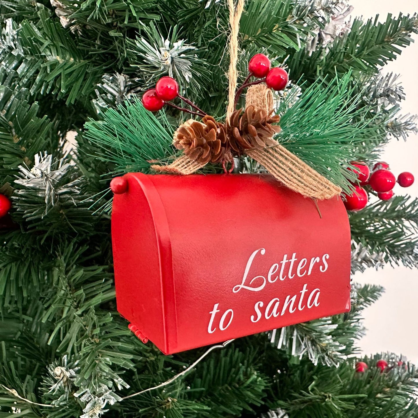 Christmas Iron Ornaments Metal Mailbox Decoration - Red