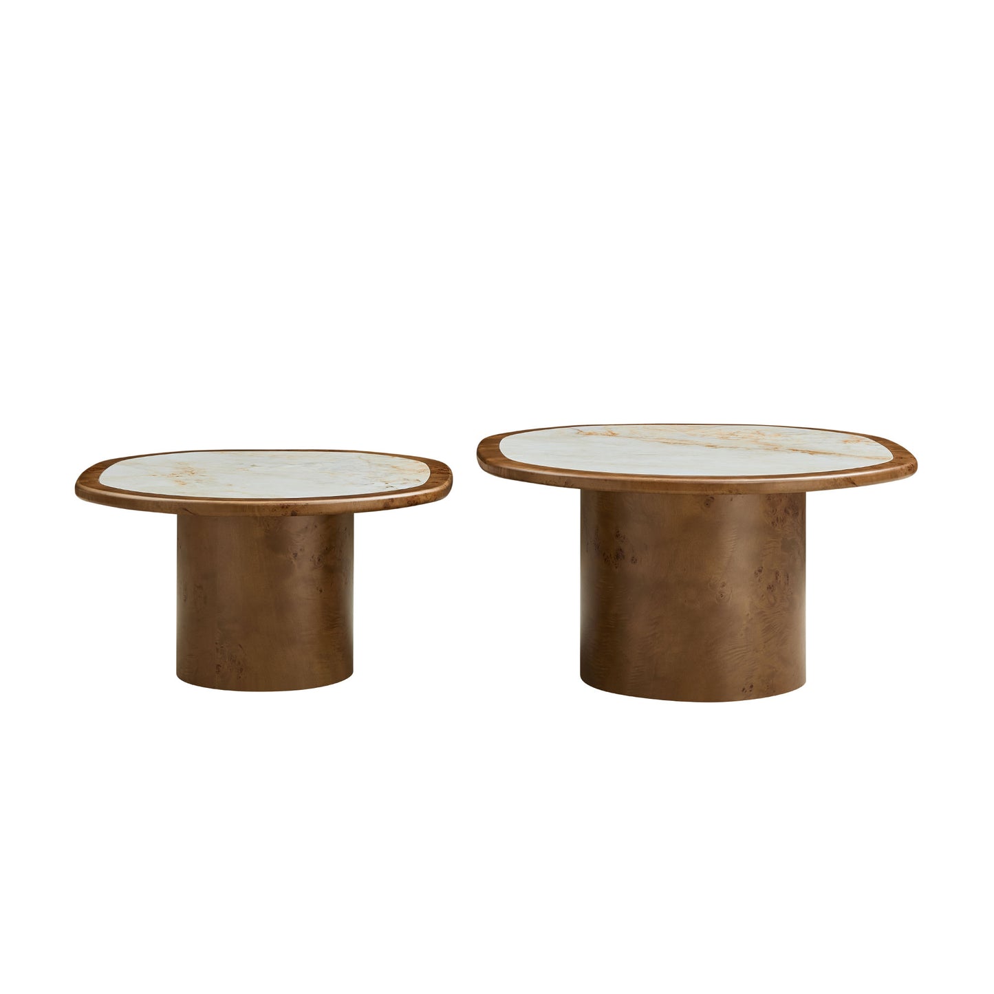 Irregular Coffee Table Set - 2 Piece Walnut MDF & Sintered Stone