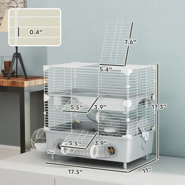 Hamster Cage with Sand Bathroom, Running Wheel & Accessories - Dual-Level Small Pet Habitat
